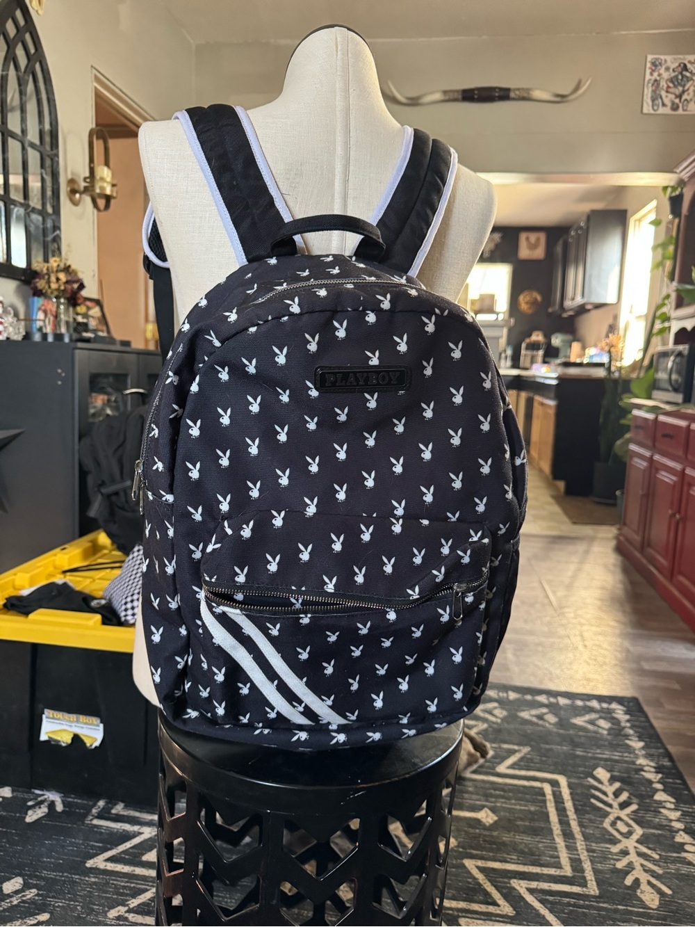 Playboy Black Logo Print Backpack